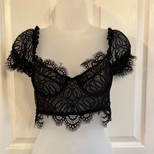 Fashion Nova Black Lace Detail Top